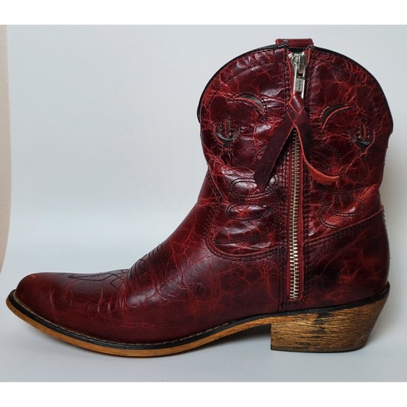 Dingo Adobe Rose Cactus Red Distressed Leather Side Zip Women's Ankle Boots 7.5 - Picture 11 of 16